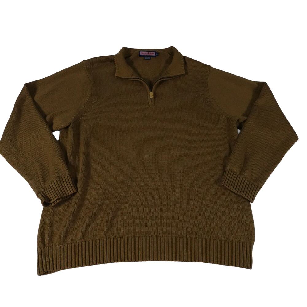 Vineyard Vines PIMA Knit Brown Mock Neck 1/4 Zip Pullover Sweater Men's XXL